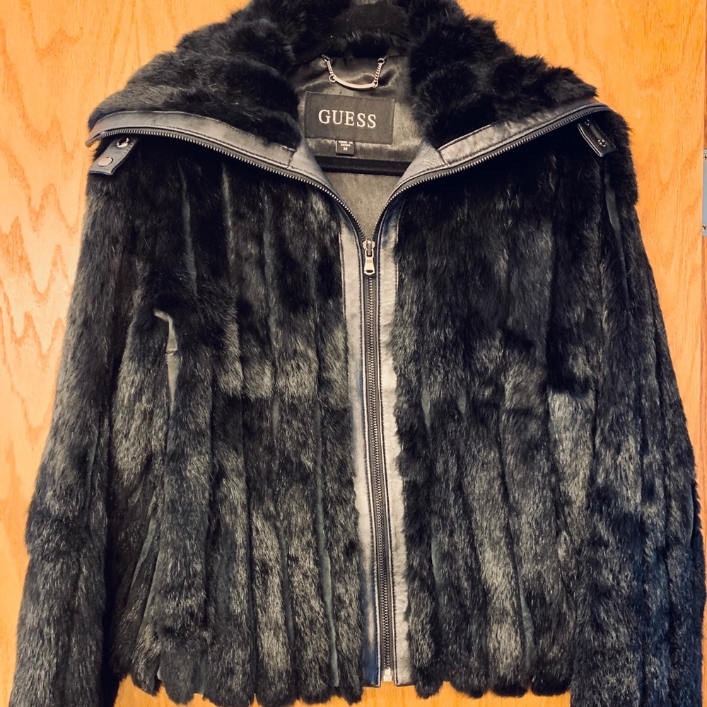 Guess real rabbit fur and leather jacket